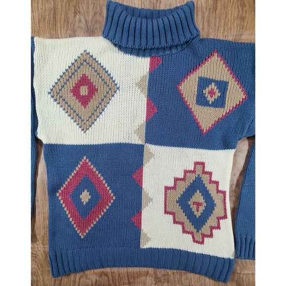 VTG Country Suburbans Women's Med Southwestern Design Knit Sweater High Neck - Picture 4 of 7